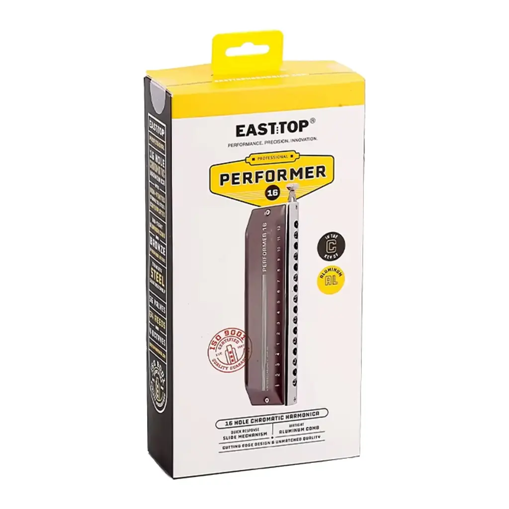 EASTTOP EMP-16 16 Hole 64 Tone, Aluminum Comb Chromatic Mouth Organ Harmonica (Key of C)